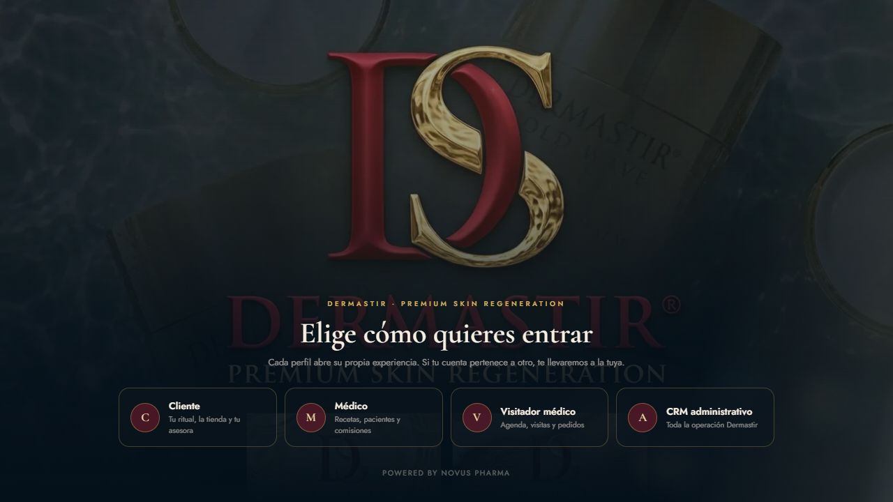 Dermastir — Aplicación real · pantalla de acceso