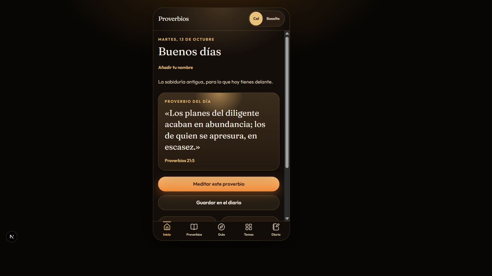 Proverbios — Interfaz real · demostración