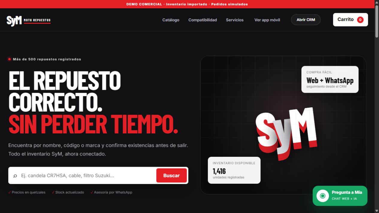 SyM Moto Repuestos — Interfaz real · demostración