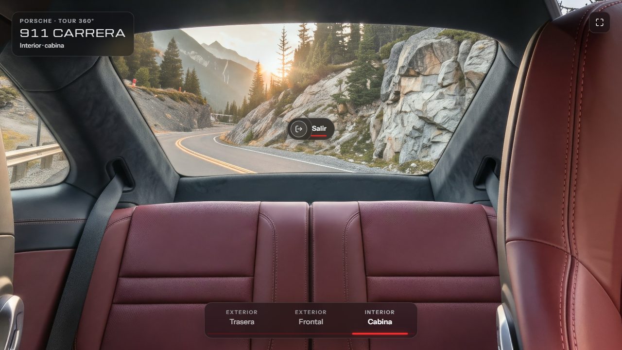 Showroom 360° automotriz · Prototipo · salida por la luneta trasera
